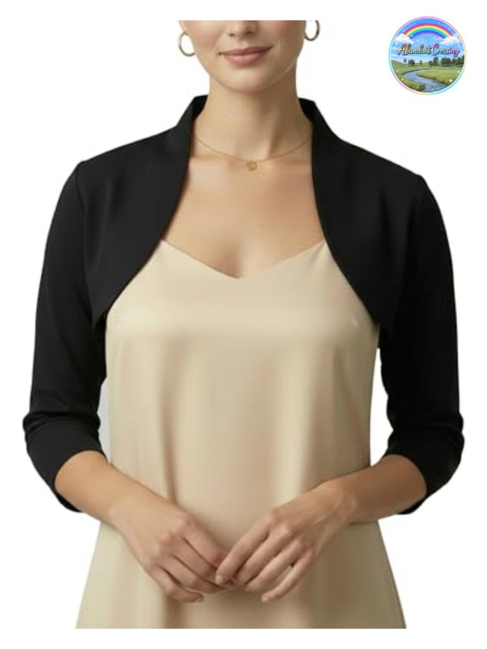 Women's Tailored 3/4 Sleeve Bolero Shrug Stand Collar Formal Cover-Up